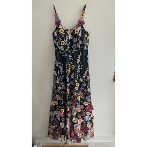 Black Floral Embroidered Maxi Dress with Multicolor Flowers
